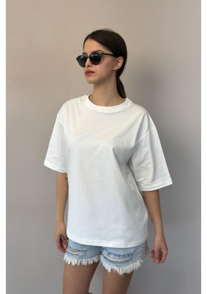 Kadın Oversize Tişört-Beyaz
