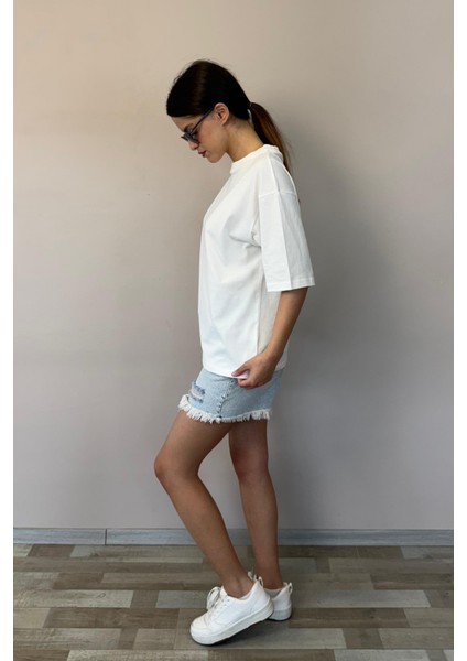 Kadın Oversize Tişört-Beyaz