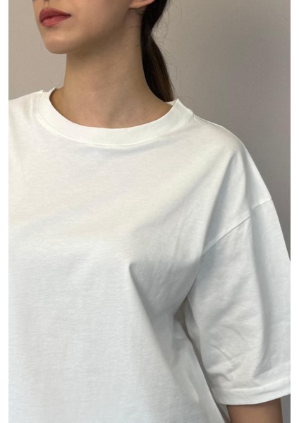 Kadın Oversize Tişört-Beyaz