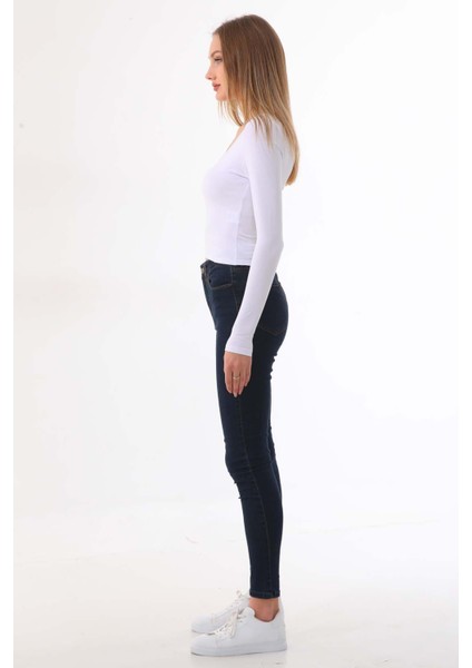 Kadın Crop Pamuklu V Yaka T-Shirt -Beyaz modelleri