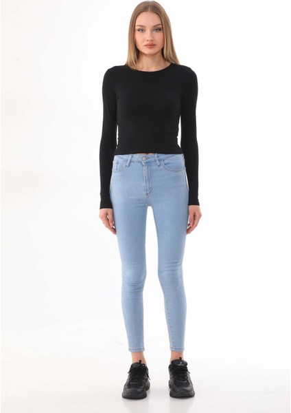 Kadın Crop Pamuklu Basiç T-Shirt -Siyah fiyatları