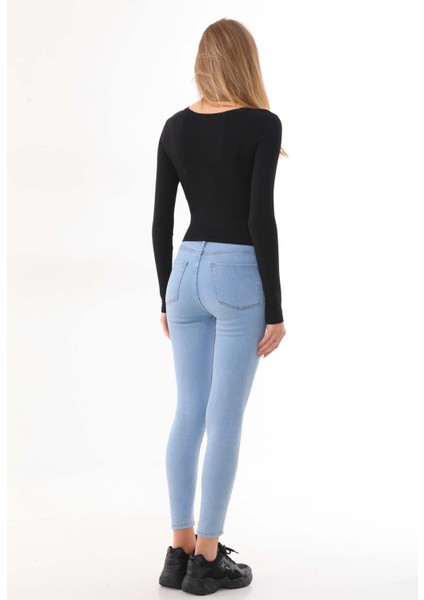 Kadın Crop Pamuklu Basiç T-Shirt -Siyah fırsatları