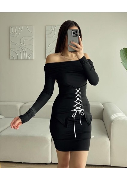 Bağcık Detaylı Straplez Elbise