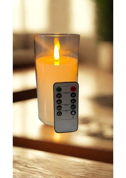 Alevsiz LED Mum Uzaktan Kumandalı Pilli Şeffaf Tekli Mum - 7,5*15 Cm- ES-753