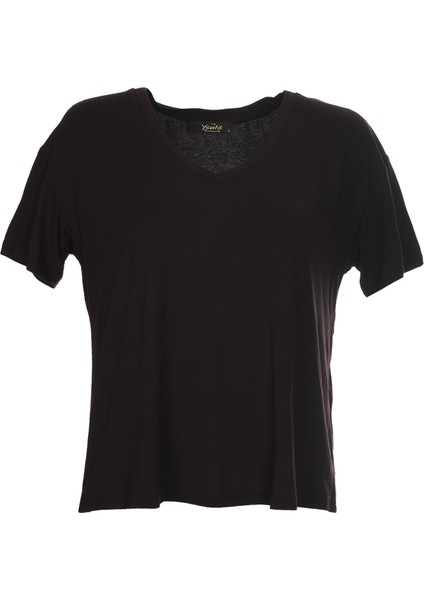 Ysatis V Yaka Oversize Minimalist Kadın Bluz - Kısa Kol - Günlük