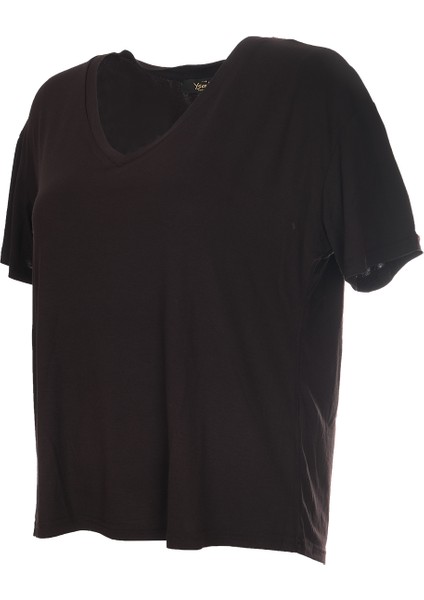 Ysatis V Yaka Oversize Minimalist Kadın Bluz - Kısa Kol - Günlük fiyatları