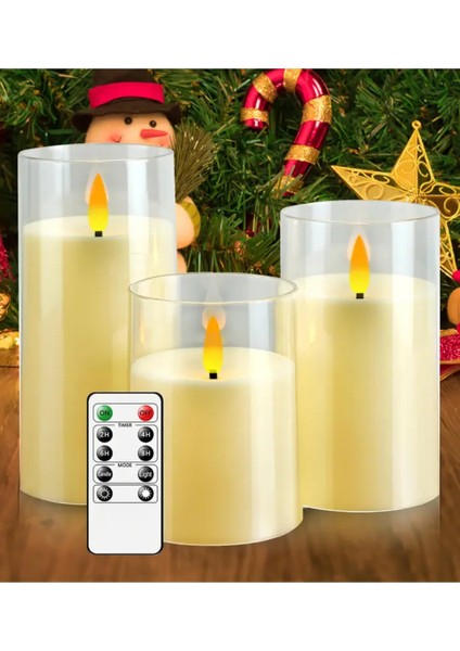 Alevsiz LED Mum Uzaktan Kumandalı Pilli Şeffaf Üçlü Mum Seti - 7,5*10-12 Cm, 5*15 cm - ES-754 fırsatları