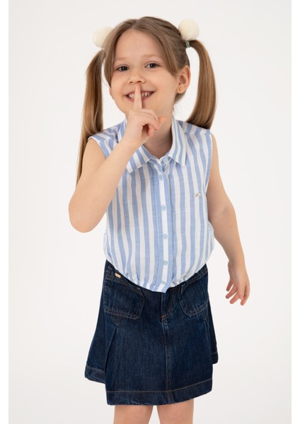 Kız Çocuk Mavi Gömlek Kısa Kollu 50306618-VR036