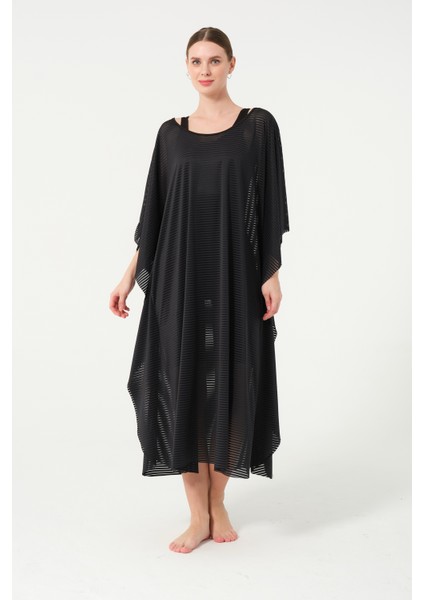 Kadın Çizgi Desenli Kemerli Şifon Pareo - 2635-25 Siyah fiyatları