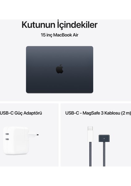 MacBook Air M4 16GB 512GB SSD macOS 15" Taşınabilir Bilgisayar Gece Yarısı MW1M3TU/A