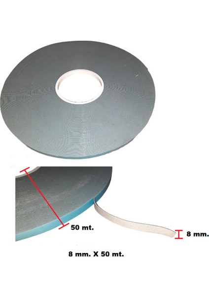 Cıft Taraflı Grı Polıslıcon Bant 8 Mm.x 50 Metre