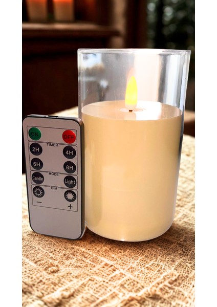 Alevsiz LED Mum Uzaktan Kumandalı Pilli Şeffaf Tekli Mum - 7,5*12,5 cm - ES-752