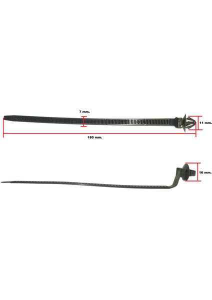 Klıps Dubellı Plastık Kelepce BOY:180MM.EN:7MM.KAFA:16MM.DUBEL KALINLIK:11MM.