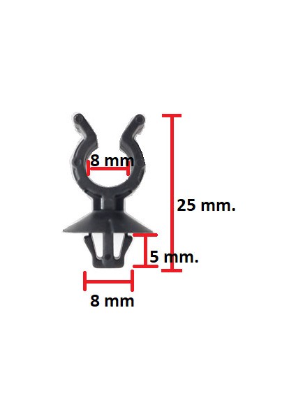 Klıps Hortum-Kablo Agrafı Uzunluk 25MM Dübel Genişlik 8mm Dübel Boy 5mm Tutucu Yuva 8mm