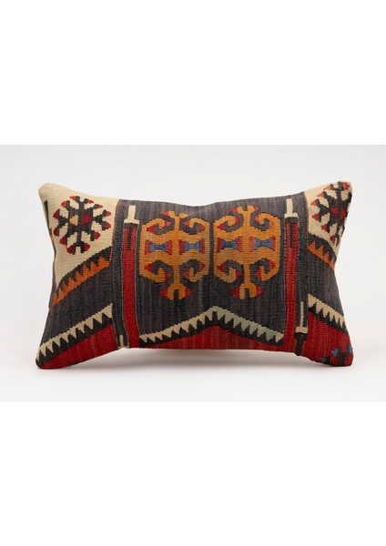 El Yapımı Kilimden Yapılmış Vintage Kırlent Kılıfı, Yün, 30X50 cm