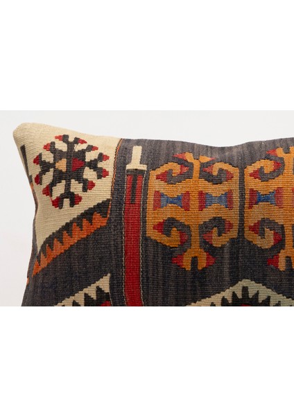 El Yapımı Kilimden Yapılmış Vintage Kırlent Kılıfı, Yün, 30X50 cm