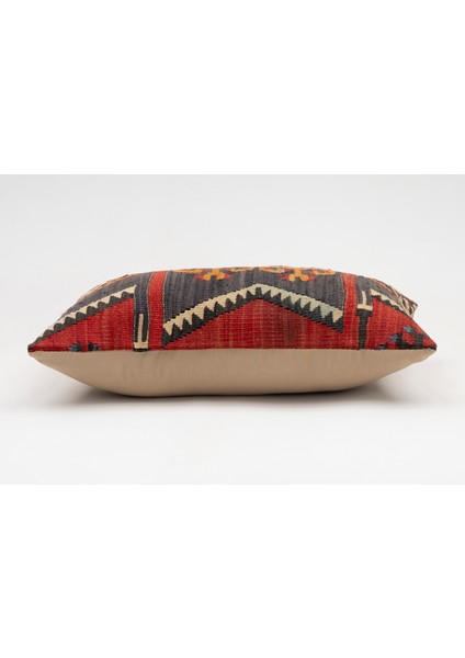 El Yapımı Kilimden Yapılmış Vintage Kırlent Kılıfı, Yün, 30X50 cm