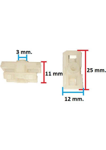 Klıps Çıta Kaplama Dübeli Boy:25 MM.EN12 Mm.yükseklik:11 Mm.delik Capı 3 Mm.