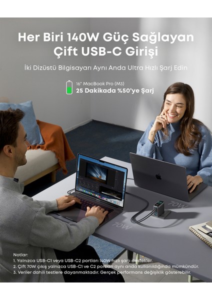 140W, 4-Port 3xusb-C 1x Usb-A, Pd 3.1 Hızlı Şarj Cihazı Koyu Gri- A2697 (Anker Türkiye Garantili)