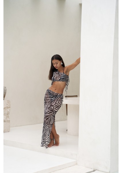 Efthimos Tek Omuz Siyah Crop Etek Takım