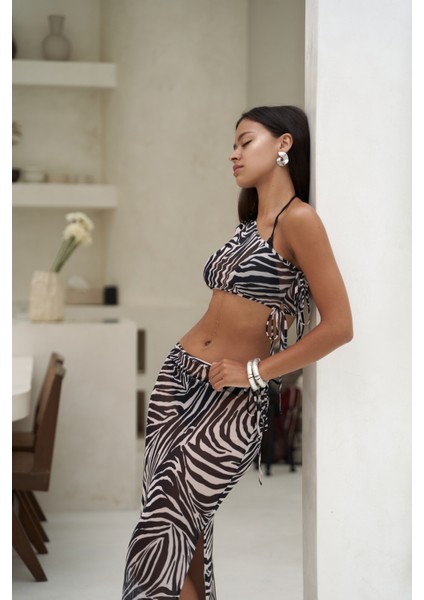 Efthimos Tek Omuz Siyah Crop Etek Takım modelleri