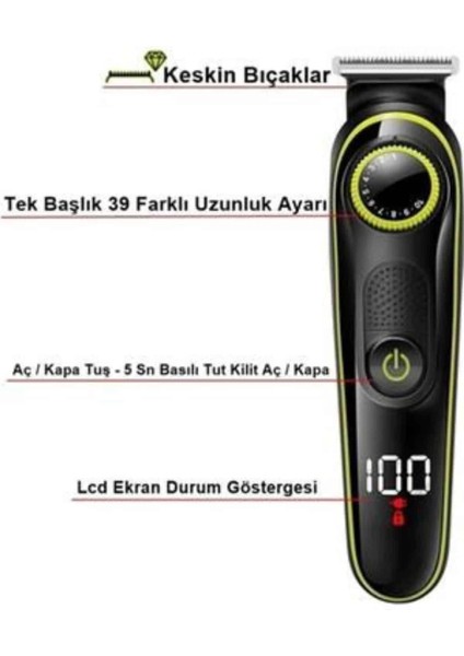 Unısex Çok Fonksiyonlu Bakım Seti LED Göstergeli Tıraş Makinesi Saç Sakal Vücut
