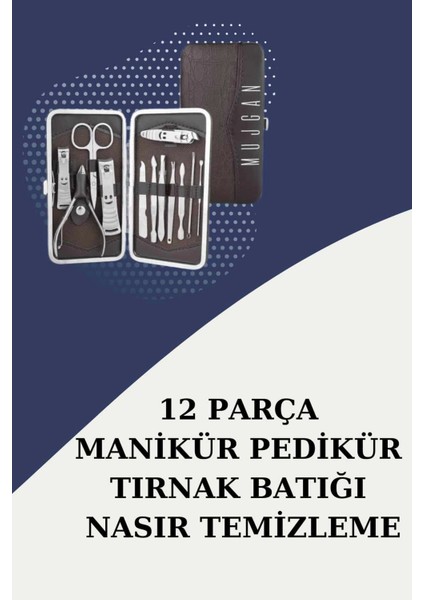 12 Parça Paslanmaz Çelik Kompakt ve Taşınabilir Manikür Makası Tırnak Makası