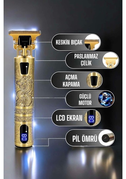 Tıraş Makinesi Şarjlı Profesyonel Saç Kesme Makinesi Gold Çizik Tıraş