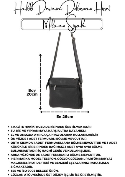 Milano Siyah 3 Gözlü Hakiki Deri Kadın Çapraz Omuz Çantası fırsatları