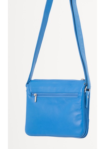 Milano Mavi 3 Gözlü Hakiki Deri Kadın Çapraz Omuz Çantası