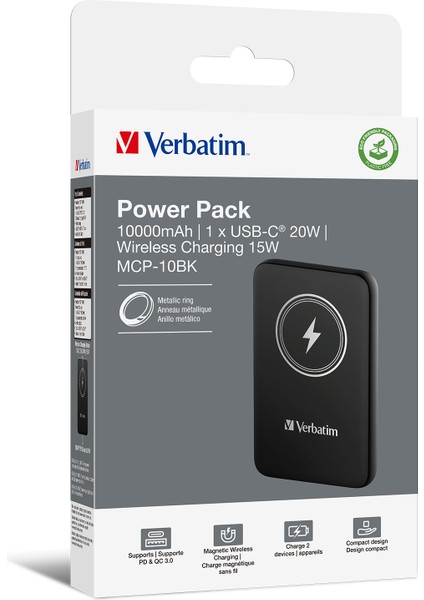 Magsafe 10000 Mah Manyetik Kablosuz Powerbank Verbatim 10000MAH Manyetik Kablosuz Şarj - Siyah