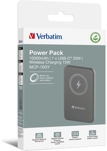 Magsafe 10000 Mah Manyetik Kablosuz Powerbank Verbatim 10000MAH Manyetik Kablosuz Şarj - Gri