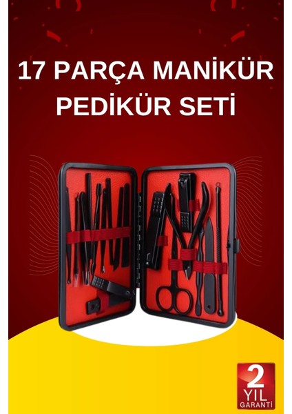 17 Parça El Ayak Bakım Seti Tırnak Temizleme Manikür Pedikür Cımbız Törpü Tırnak Makası