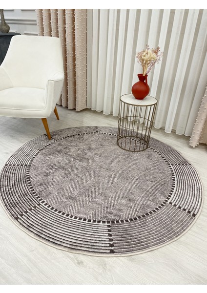 Vizonkahve Jüt Sisal Görünüm Kaymaz Taban Yuvarlak Halı