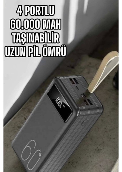 Powerbank 60.000 Mah Dijital Göstergeli 4 Portlu Taşınabilir