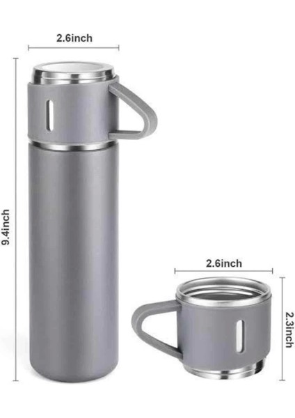 Termos Seti Paslanmaz Çelik 3 Bardaklı Vakumlu Termos Set 500 ml 12 Saate Kadar Isı Koruma
