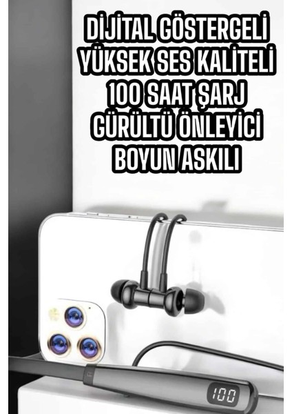 Boyun Askılı Bluetooth Kulaklık Uzun Şarj Süreli Dijital Göstergeli Kablolu
