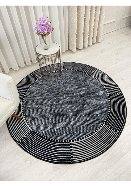 Gri-Siyah Jüt Sisal Görünüm Kaymaz Taban Yuvarlak Halı modelleri