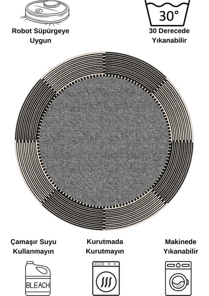 Gri-Siyah Jüt Sisal Görünüm Kaymaz Taban Yuvarlak Halı indirimleri