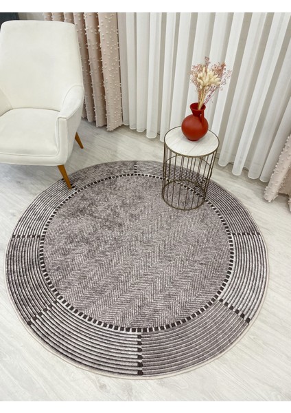 Vizonkahve Jüt Sisal Görünüm Kaymaz Taban Yuvarlak Halı