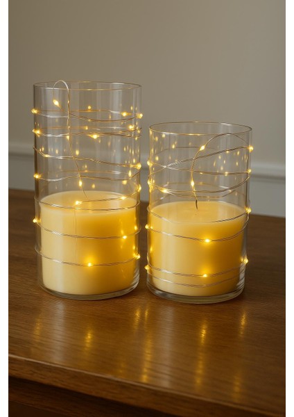 Alevsiz LED Mum 2 Adet Pilli Şeffaf Ikili Mum Seti - 7,5*12,5-15 cm - ES-755-756