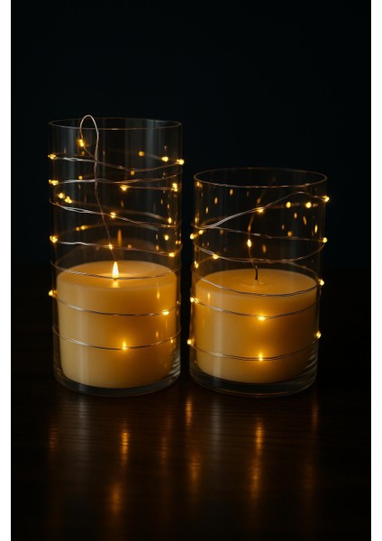 Alevsiz LED Mum 2 Adet Pilli Şeffaf Ikili Mum Seti - 7,5*12,5-15 cm - ES-755-756 fiyatları