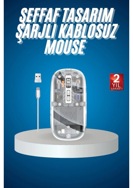 Sessiz Tıklama Çift Modlu Bluetooth ve Alıcı Şeffaf Mouse Fare