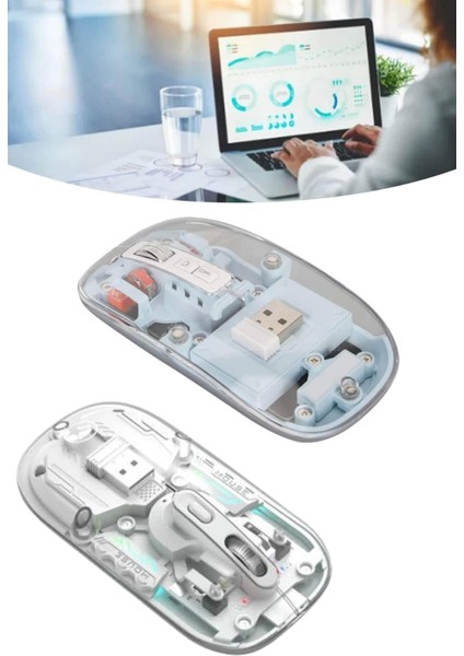 Sessiz Tıklama Çift Modlu Bluetooth ve Alıcı Şeffaf Mouse Fare