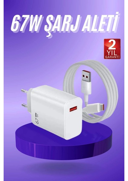 Beyaz Ultra Plus Hızlı Şarj Seti Şarj Adaptörü ve Kablosu 67W