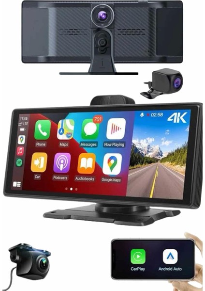 Android ve Ios Uyumlu Ön Arka Çift Kameralı Araç Ekranı Dokunmatik Carplay