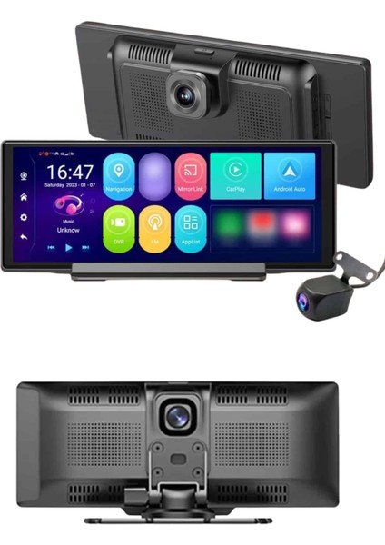 Android ve Ios Uyumlu Ön Arka Çift Kameralı Araç Ekranı Dokunmatik Carplay