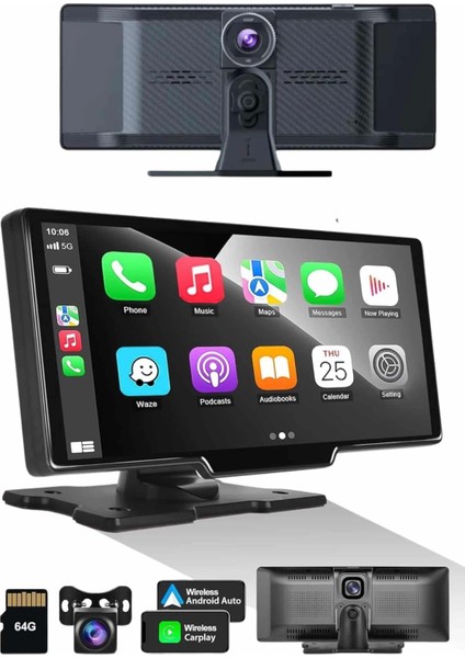 Android ve Ios Uyumlu Ön Arka Çift Kameralı Araç Ekranı Dokunmatik Carplay