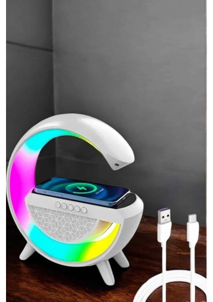 Bluetooth Hoparlör 15W Kablosuz Hızlı Şarj LED Gece Lambası