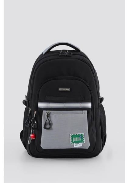 Su Geçirmez Kumaş Çocuk Çok Gözlü Siyah Gri Ortopedik Sırt Okul Çantası (51928)